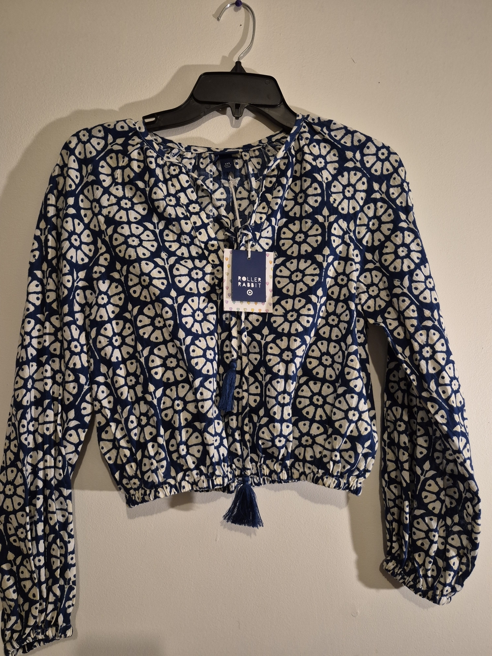 Roller Rabbit Blue Printed Peasant Top